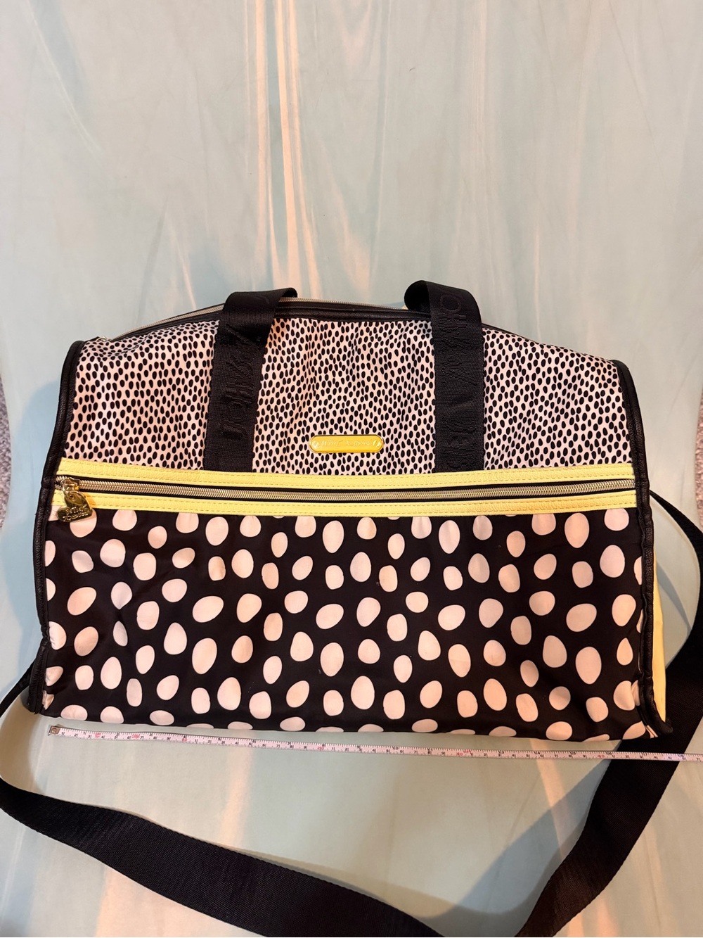 Betsey Johnson Polka Dot Weekend Duffel Bag with Yellow Trim 💛🤍🖤